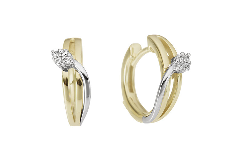 Haakonsen øreringer i gull og hvitt gull med diamanter.