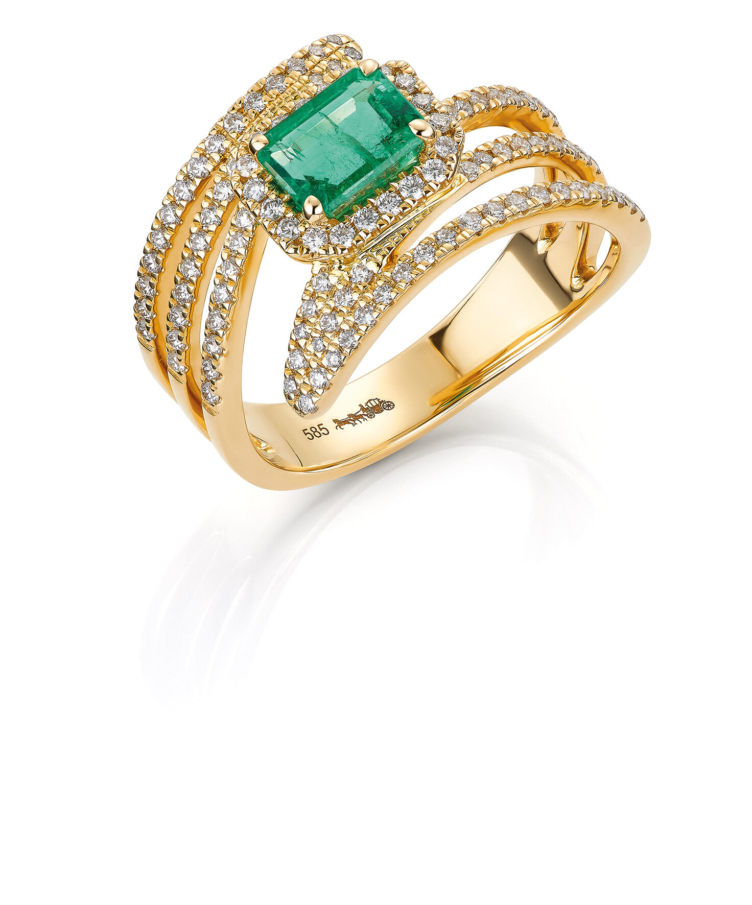 Haakonsen ring i gull med smaragd og diamanter 0.54 ct.